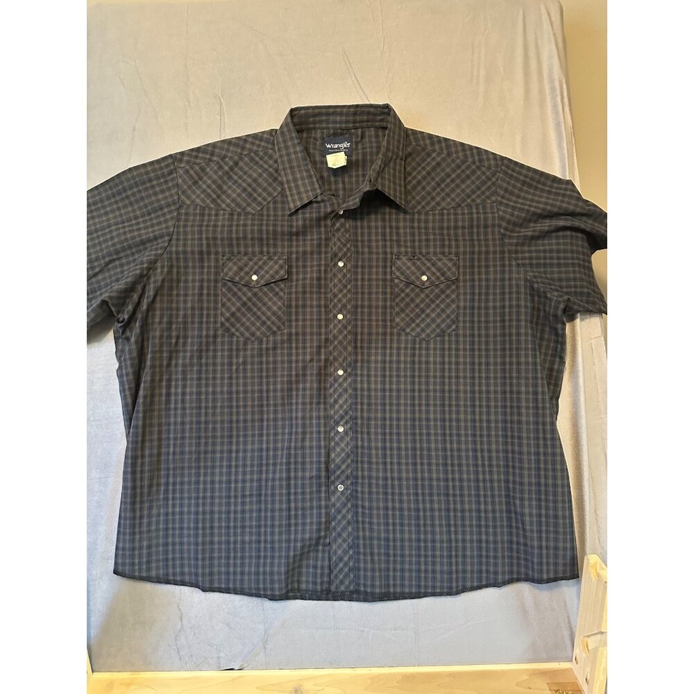 Wrangler Sz 4x Vintage Short Sleeve Pearl Snap Shirt Blue Plaid